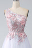 Load image into Gallery viewer, A-Line One Shoulder Pink Formal Dress with Appliques