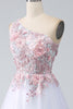 Load image into Gallery viewer, A-Line One Shoulder Pink Formal Dress with Appliques