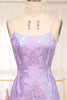 Load image into Gallery viewer, Glitter Lilac Mermaid Spaghetti Straps Backless Long Formal Dress With Embroidery
