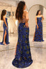 Load image into Gallery viewer, Sparkly Royal Blue Long Sequined Formal Dress With Slit