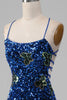 Load image into Gallery viewer, Royal Blue Mermaid Spaghetti Straps Sequins Formal Dress With Slit