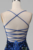 Load image into Gallery viewer, Royal Blue Mermaid Spaghetti Straps Sequins Formal Dress With Slit