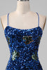 Load image into Gallery viewer, Royal Blue Mermaid Spaghetti Straps Sequins Formal Dress With Slit