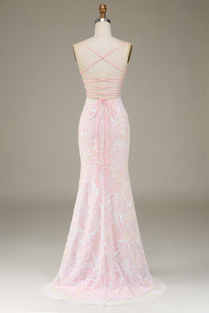 Mermaid Sparkly Pink Formal Dress with Slit