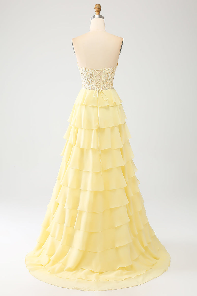 Load image into Gallery viewer, Yellow Sweetheart Tiered Formal Dress