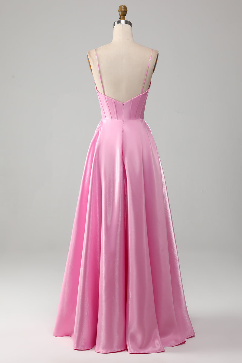 Load image into Gallery viewer, A-Line Spaghetti Straps Pink Corset Formal Dress