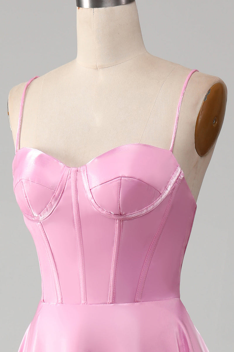 Load image into Gallery viewer, A-Line Spaghetti Straps Pink Corset Formal Dress