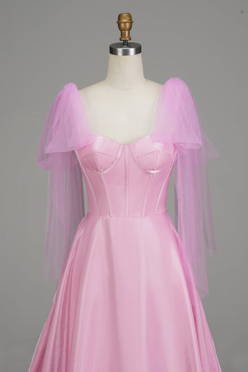 A-Line Spaghetti Straps Pink Corset Formal Dress