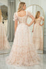 Load image into Gallery viewer, Champagne A Line Square Neck Long Formal Dress With Short Sleeves