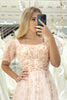 Load image into Gallery viewer, Champagne A Line Square Neck Long Formal Dress With Short Sleeves