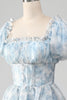 Load image into Gallery viewer, A Line Square Neck Light Blue Tiered Formal Dress with Ruffles