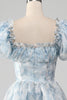 Load image into Gallery viewer, A Line Square Neck Light Blue Tiered Formal Dress with Ruffles