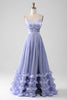 Load image into Gallery viewer, Lavender A Line Spaghetti Straps Tiered Long Corset Formal Dress With Slit