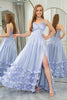 Load image into Gallery viewer, Lavender A Line Spaghetti Straps Tiered Long Corset Formal Dress With Slit