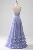 Load image into Gallery viewer, Lavender A Line Spaghetti Straps Tiered Long Corset Formal Dress With Slit