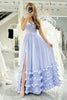 Load image into Gallery viewer, Lavender A Line Spaghetti Straps Tiered Long Corset Formal Dress With Slit