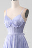 Load image into Gallery viewer, Lavender Spaghetti Straps A Line Ruffles Formal Dress with Slit