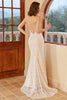 Load image into Gallery viewer, Mermaid Halter White Lace Wedding Dress with Sweep Train