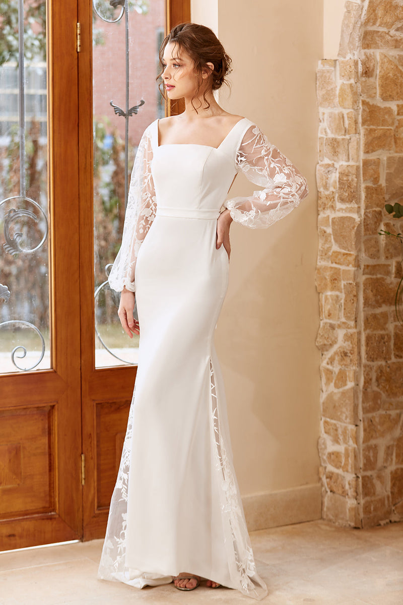 Load image into Gallery viewer, White Mermaid Long Sleeves Wedding Dress