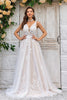 Load image into Gallery viewer, Gorgeous A Line Deep V Neck Champagne Tulle Wedding Dress with Lace