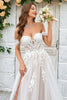 Load image into Gallery viewer, Beauty A Line Off the Shoulder Champagne Tulle Detachable Wedding Dress with Lace