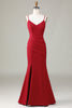 Load image into Gallery viewer, Spaghetti Straps Sleeveless Burgundy Bridesmaid Dress with Slit