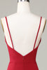 Load image into Gallery viewer, Spaghetti Straps Sleeveless Burgundy Bridesmaid Dress with Slit