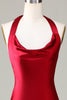 Load image into Gallery viewer, Halter Sleeveless Burgundy Long Bridesmaid Dress with Slit