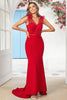 Load image into Gallery viewer, Mermaid V Neck Burgundy Long Bridesmaid Dress with Train