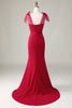 Load image into Gallery viewer, Mermaid Satin Burgundy Long Bridesmaid Dress with Bows