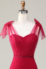 Load image into Gallery viewer, Mermaid Satin Burgundy Long Bridesmaid Dress with Bows