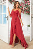 Load image into Gallery viewer, A Line Off the Shoulder Burgundy Long Bridesmaid Dress with Ruffles