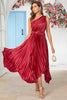 Load image into Gallery viewer, Asymmetrical One Shoulder Burgundy Tea Length Bridesmaid Dress