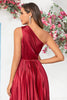 Load image into Gallery viewer, Asymmetrical One Shoulder Burgundy Tea Length Bridesmaid Dress