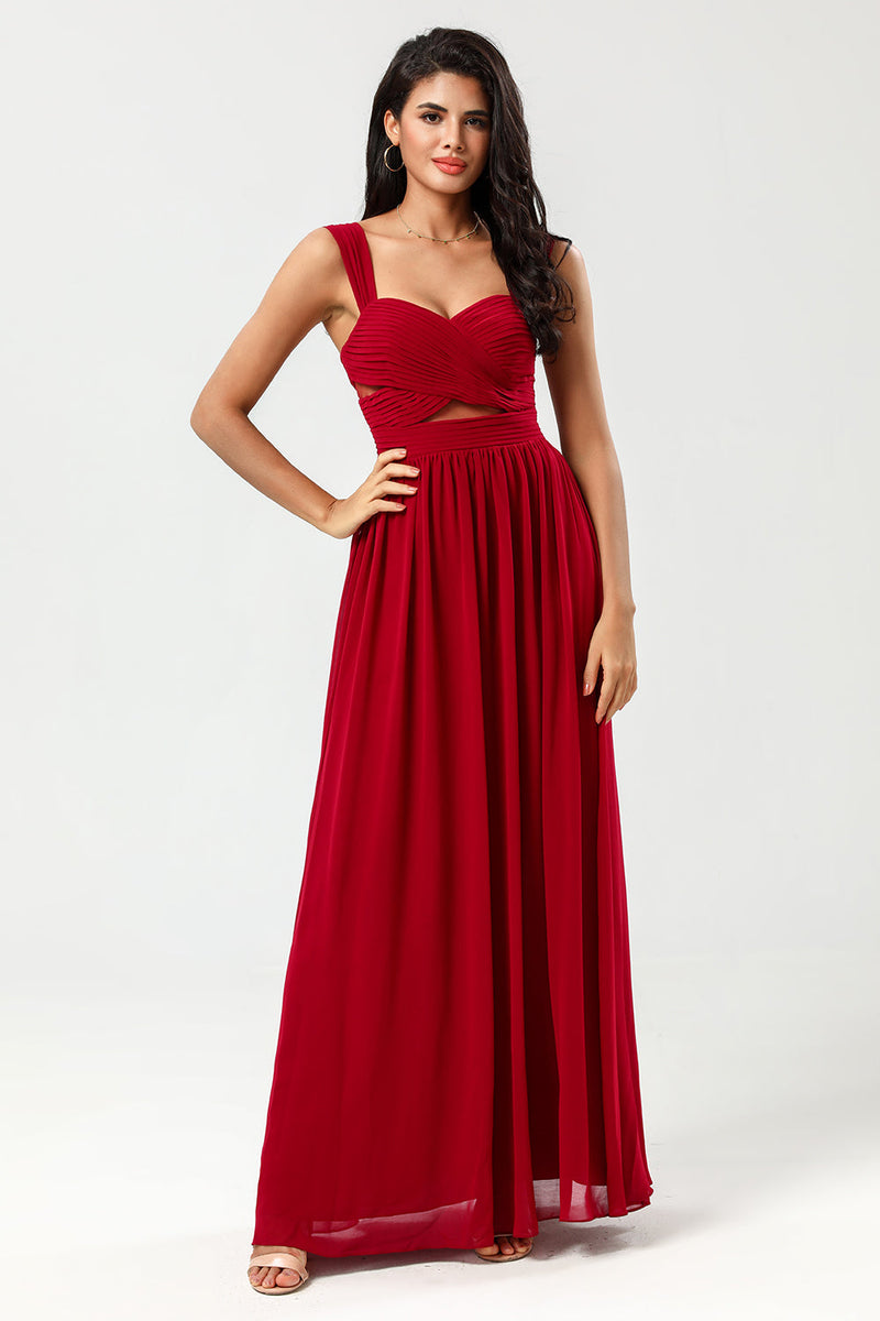 Load image into Gallery viewer, A-Line Chiffon Burgundy Bridesmaid Dress