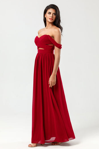 A-Line Chiffon Burgundy Bridesmaid Dress