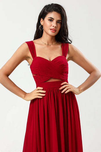 A-Line Chiffon Burgundy Bridesmaid Dress