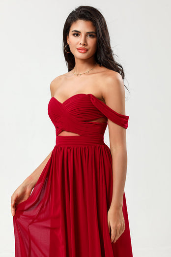 A-Line Chiffon Burgundy Bridesmaid Dress