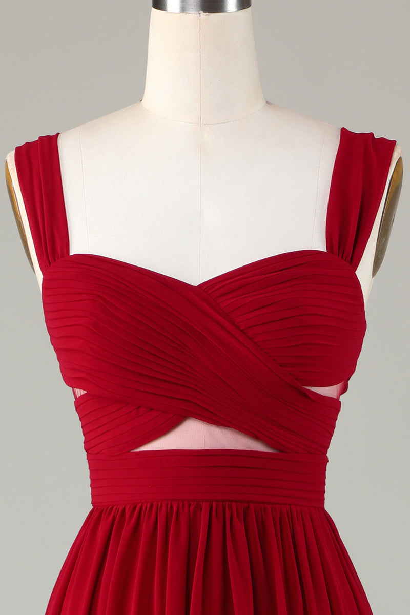 Load image into Gallery viewer, Burgundy Cut Out A Line Long Bridesmaid Dress