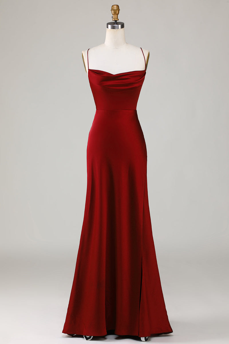 Load image into Gallery viewer, Lace-Up Back Burgundy Long Bridesmaid Dress with Slit