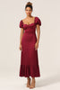 Load image into Gallery viewer, Sweetheart Burgundy Bridesmaid Dress with Puff Sleeves