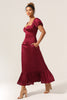 Load image into Gallery viewer, Sweetheart Burgundy Bridesmaid Dress with Puff Sleeves