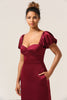 Load image into Gallery viewer, Sweetheart Burgundy Bridesmaid Dress with Puff Sleeves