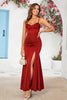 Load image into Gallery viewer, Mermaid Spaghetti Straps Burgundy Long Bridesmaid Dress with Split Front