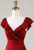 Load image into Gallery viewer, V-Neck Burgundy Bridesmaid Dress with Ruffles