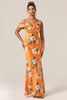 Load image into Gallery viewer, Trendy Mermaid One Shoulder Printed Orange Flower Bridesmaid Dress