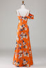 Load image into Gallery viewer, Mermaid Printed Orange Flower Bridesmaid Dress