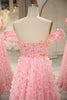 Load image into Gallery viewer, Pink A-line Off The Shoulder Long Formal Dress with 3D Flowers