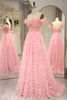 Load image into Gallery viewer, Pink A-line Off The Shoulder Long Formal Dress with 3D Flowers