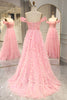 Load image into Gallery viewer, Pink A-line Off The Shoulder Long Formal Dress with 3D Flowers